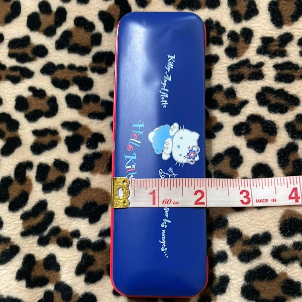 2002 Sanrio HELLO KITTY Blue Angel French Cafe Pencil Pen Case Y2K 2000s Vintage